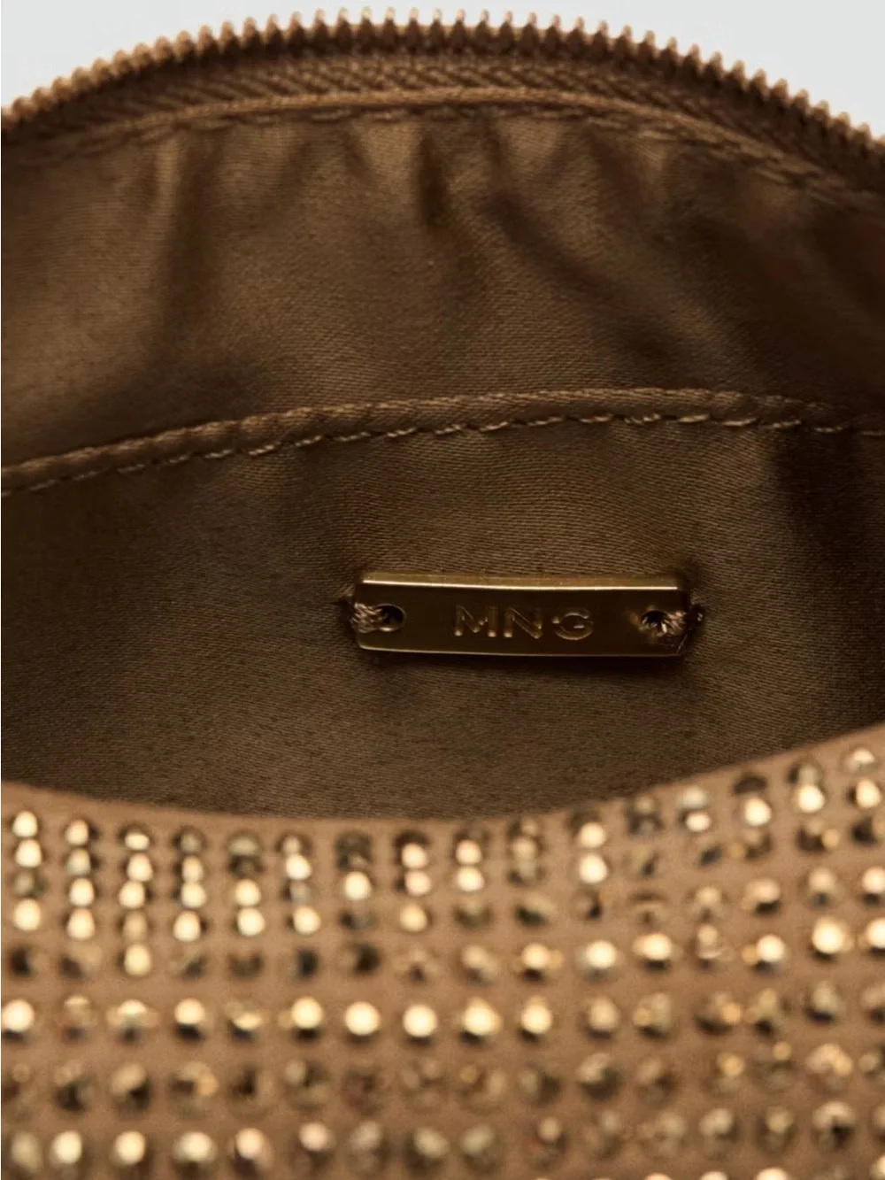 Mango Mini Top-Handle Bag in Metallic Gold Rhinestone clutch evening